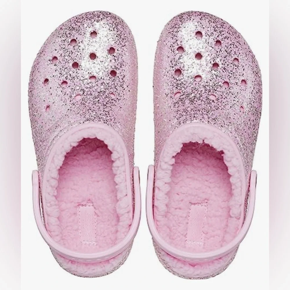 Crocs Fur Lined Girls J6 Slip On Comfort Warm Fuzzy Cozy Pink Cottagecore - Picture 2 of 13